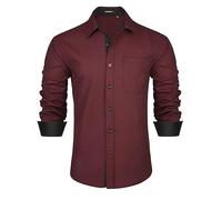 HISDERN Men's Long Sleeve Dress Shirt Solid Button Down Shirts for Wedding Party Business Red 3XL