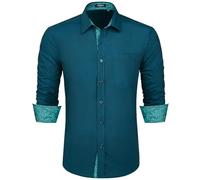HISDERN Men's Long Sleeve Formal Plain Dress Shirt Casual Non Iron Business Classic Shirt with Pocket Green M
