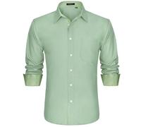 HISDERN Men's Long Sleeve Formal Plain Dress Shirt Casual Non Iron Business Classic Shirt with Pocket Sage Green 4XL