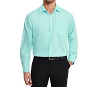 HISDERN Men's Long Sleeve Mint Green Shirt Business Bamboo Fiber Dress Non Iron Regular Fit Shirt with Pocket,XL