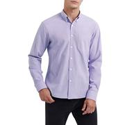 HISDERN Men's Long Sleeve Oxford Shirt Light Purple Casual Smart Button Down Shirt with Pocket L