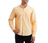 HISDERN Men's Long Sleeve Oxford Shirt Yellow Plain Button Down Smart Dress Shirt with Pocket Regular Fit XL