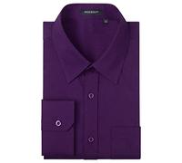 HISDERN Men's Long Sleeve Shirts Formal Business Button Down Casual Wedding Regular Fit Work Office Purple S
