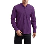HISDERN Men's Oxford Shirt Purple Long Sleeve Button Down Shirts Casual Smart Shirt with Pocket for Formal Business Regular Fit XL