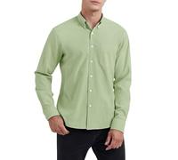 HISDERN Mens Oxford Shirts Long Sleeve Casual Smart Sage Green Shirts for Men Button Down Dress Shirt Adult Regular Fit XL