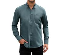 HISDERN Men's Oxford Shirts Long Sleeve Dark Blue Casual Smart Shirt for Men Formal Business Shirt with Pocket Regular Fit L