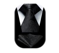 HISDERN Men's Paisley Black Tie Handkerchief Wedding Necktie & Pocket Square Set Floral Jacquard Tie Set