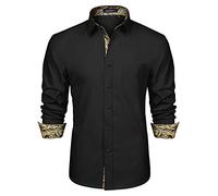 HISDERN Mens Paisley Shirts Long Sleeve Fashion Classic Collar Button Down Casual Formal Party Prom Concert Dress Shirts