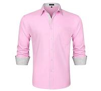 HISDERN Mens Pink Dress Shirt Long Sleeve Casual Regular Fit Shirts Formal Button Down Wedding Shirt for Men,Baby Pink,M