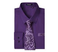 HISDERN Men's Purple Shirts Long Sleeve Lilac Shirts and Ties Set Solid Formal Office with Pocket S