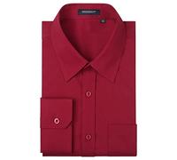 HISDERN Mens Red Shirts Formal Dress Shirt Long Sleeve Shirts for Men Casual Regular Fit Shirt 5XL