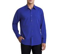 HISDERN Men's Royal Blue Dress Shirt Long Sleeve Regular Fit Business Bamboo Fiber Shirt Casual Wrinkle-Free Shirt with Pocket,S