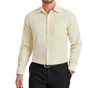 HISDERN Mens Shirts Long Sleeve Formal Champagne Dress Shirt for Men Adult Smart Casual Regular Fit Easy Iron Business with Pocket Beige M