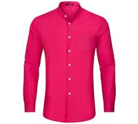 HISDERN Mens Shirts Long Sleeve Grandad Collar Shirts for Men Button Down Smart Casual Shirts Collarless Dress Formal Shirts for Wedding Business Hot Pink 4XL