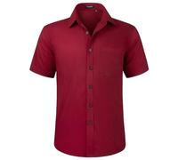 HISDERN Mens Short Sleeve Burgundy Shirt Regular Fit Casual Formal Shirts Button Down Business Dress Shirt Non Iron,XL