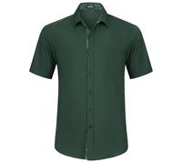 HISDERN Mens Short Sleeve Dark Green Shirt Casual Shirts Business Regular Fit Dress Shirts for Men Non-Iron Stretch Shirt with Pocket,S