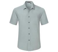 HISDERN Mens Short Sleeve Dress Shirt Regular Fit Casual Formal Light Grey Shirts Button Down Business Stretch Shirt Non Iron,4XL