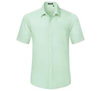 HISDERN Mens Short Sleeve Dress Shirt Regular Fit Casual Formal Mint Green Shirts Button Down Business Stretch Shirt Non Iron,M
