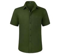 HISDERN Mens Short Sleeve Green Shirt Regular Fit Casual Formal Shirts Button Down Business Dress Shirt Non Iron,2XL
