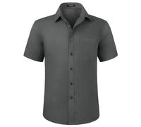 HISDERN Mens Short Sleeve Grey Shirt Regular Fit Casual Formal Shirts Button Down Business Dress Shirt Non Iron,XL