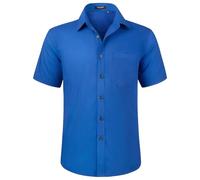 HISDERN Mens Short Sleeve Royal Blue Shirt Regular Fit Casual Formal Shirts Button Down Business Dress Shirt Non Iron,2XL