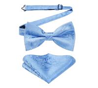 HISDERN Mens Sky Blue Bow Tie Pre-tied Paisley Bow Ties and Pocket Square Set Solid Color Bowtie Handkerchief Formal Bowties for Wedding Party Prom