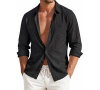 HISDERN Mens Summer Long Sleeve Cotton Seersucker Casual Shirts S-4XL | Regular Fit Solid Color Lightweight Beach Shirts for Men Adult with Pocket