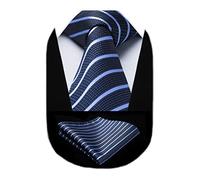 HISDERN Men's Tie and Pocket Square Set Silk Striped Navy Blue Ties Formal Classic Elegant Necktie & Handkerchief for Business Wedding Party