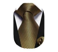 HISDERN Men's Tie Set Gold Ties and Pocket Square Polka Dot Formal Classic Elegant Necktie & Handkerchief for Business Wedding Party