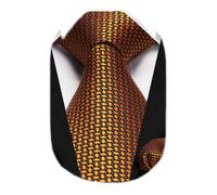 HISDERN Men's Tie Set Orange Ties and Pocket Square Polka Dot Formal Classic Elegant Necktie & Handkerchief for Business Wedding Party