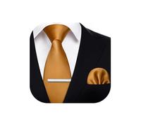 HISDERN Mens Ties Set 3.4" Caramel Brown Tie and Hankerchief with Clip Solid Color Formal Classic Necktie and Pocket Square Wedding Business Party Necktie Sets for Men