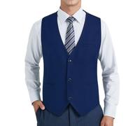 HISDERN Men's Waistcoat Formal Casual Classic V Neck Solid Color Waistcoats for Men UK Wedding Party Business Cotton Suit Vest with Pockets XS-4XL