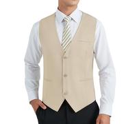 HISDERN Men's Waistcoat Formal Casual Classic V Neck Solid Color Waistcoats for Men UK Wedding Party Business Cotton Suit Vest with Pockets XS-4XL