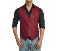 HISDERN Mens Waistcoat Tweed Waistcoats for Men Formal Suit Vest Red Herringbone Waistcoats Burgundy XL