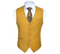 HISDERN Mens Waistcoats Yellow Waistcoat for Men Gentlemen Suit Vest uk Formal Wedding Party Plain Solid Color Waistcoats,Mustard Yellow,XS