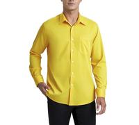 HISDERN Men's Yellow Dress Shirt Long Sleeve Regular Fit Business Bamboo Fiber Shirt Casual Wrinkle-Free Shirt with Pocket,XL