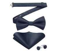 HISDERN Navy Bow Tie for Men Audlt Pretied Bow Tie with Handkerchief Cufflinks Set Adjustable Plain Bowtie Midnight Blue for Banquets Opera
