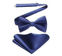 HISDERN Navy Bow Tie for Men Pre-tied Bow Tie with Pocket Square Handkerchief Set Adjustable Blue Bowtie for Wedding Party