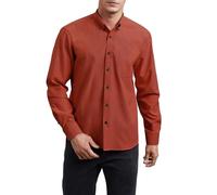 HISDERN Oxford Shirts for Men Casual Long Sleeve Brick Red Shirt Classic Button Down Plain Shirt Regular Fit 3XL