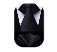 HISDERN Paisley Black Ties For Men Funeral Tie Handkerchief Wedding Necktie & Pocket Square Set Floral Jacquard Tie Set