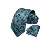 HISDERN Paisley Wedding Tie Handkerchief Men's Necktie & Pocket Square Set (Aqua & Blue)