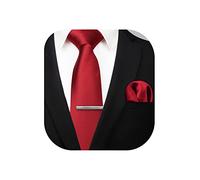 HISDERN Red Solid Color Wedding Tie and Pocket Square, Classic Tie Clip Set for Men-Multiple Colors