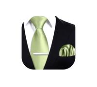 HISDERN Sage Green Ties for Men 3.4" Solid Color Wedding Business Tie and Pocket Square with Clip Mens Necktie Hankerchief Wedding Formal Classic Neckties Set