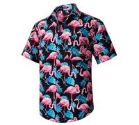 HISDERN Summer Hawaiian Shirts for Men Funky Aloha Party Hawaii Short Sleeve Shirt for Beach Pink XL