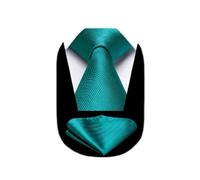 HISDERN Teal Tie Classic Wedding Tie and Pocket Square Set Elegant Formal Business Necktie and Handkerchief Party