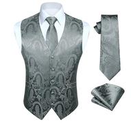 HISDERN Waistcoat for Men Dark Grey Paisley Floral Jacquard Tuxedo Waistcoat and Tie Set Wedding Party Business, Dark Grey-N, 4XL