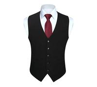 HISDERN Waistcoats for Men Classic Solid Color Waistcoat Formal Casual Wedding Party Cotton Suit Vest With Pockets XS-4XL