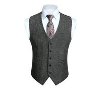 HISDERN Waistcoats for Men Classic Solid Color Waistcoat Formal Casual Wedding Party Cotton Suit Vest With Pockets XS-4XL