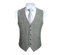 HISDERN Wedding Waistcoats for Men Light Grey Formal Solid Color Waistcoat Classic Casual Business Party Cotton Suit Vest With Pockets XS