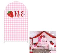 HISDH Pink Plaid Arch Backdrop Stand Covers for Girls Strawberry ONE Birthday Party Decorations Arches Background Stretchy Fabric Cover Fruits Festa Parties Baby Shower Decors 3.3X6.5FT